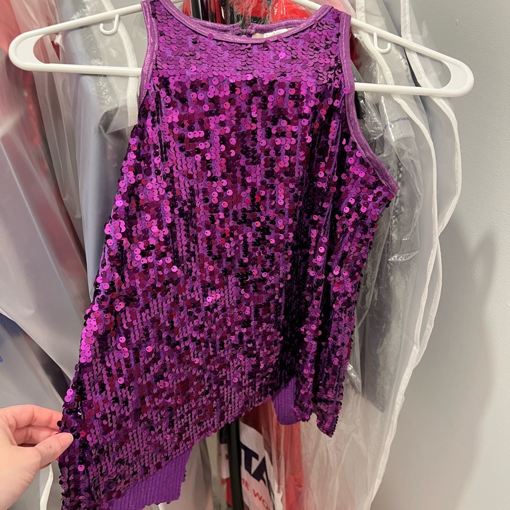 Balera Purple Sequin Open Back Sleeveless Top - Medium Child